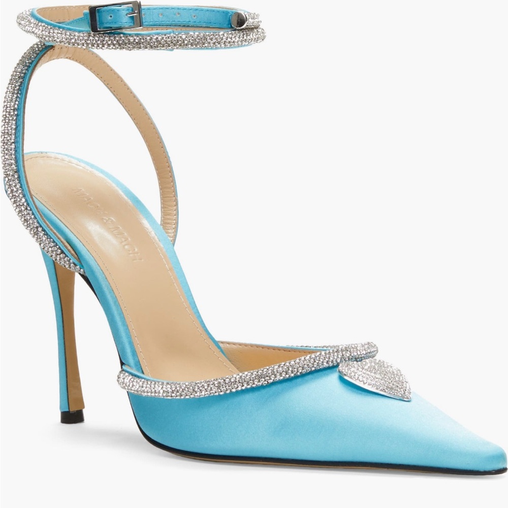 MACH & MACH Blue Satin Heels with Silver Embellishments